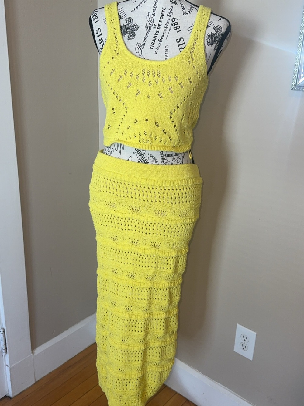 Rachel Zoe Bright Yellow Crochet Maxi Skirt Set